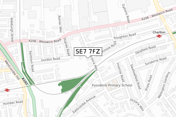 SE7 7FZ map - large scale - OS Open Zoomstack (Ordnance Survey)