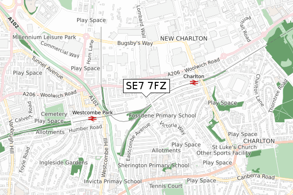 SE7 7FZ map - small scale - OS Open Zoomstack (Ordnance Survey)