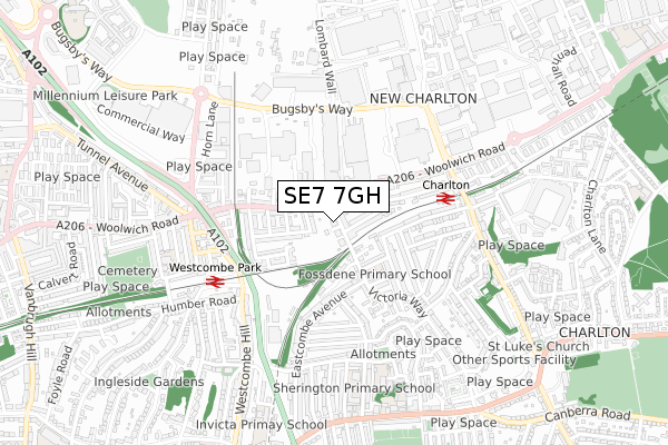 SE7 7GH map - small scale - OS Open Zoomstack (Ordnance Survey)