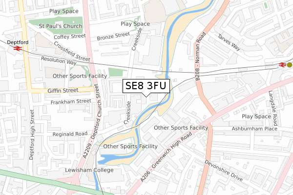 SE8 3FU map - large scale - OS Open Zoomstack (Ordnance Survey)