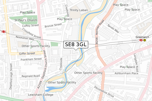 SE8 3GL map - large scale - OS Open Zoomstack (Ordnance Survey)