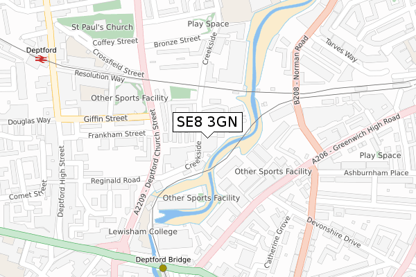 SE8 3GN map - large scale - OS Open Zoomstack (Ordnance Survey)