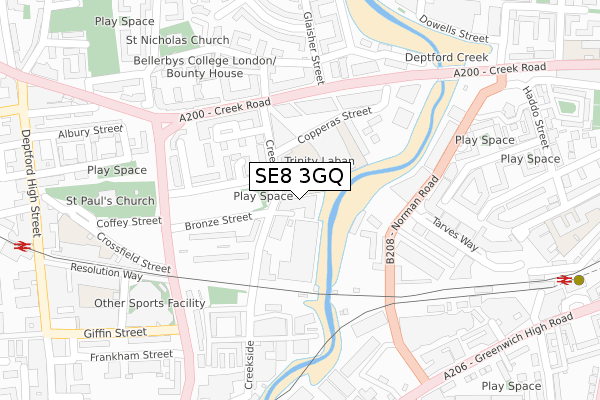 SE8 3GQ map - large scale - OS Open Zoomstack (Ordnance Survey)