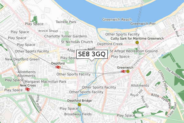 SE8 3GQ map - small scale - OS Open Zoomstack (Ordnance Survey) SE8 3GQ map - small scale - OS Open Zoomstack (Ordnance Survey)