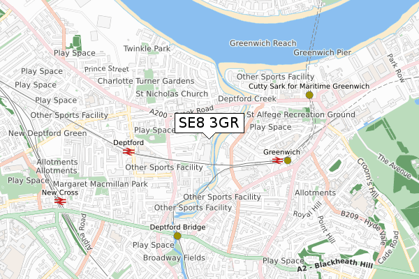 SE8 3GR map - small scale - OS Open Zoomstack (Ordnance Survey) SE8 3GR map - small scale - OS Open Zoomstack (Ordnance Survey)