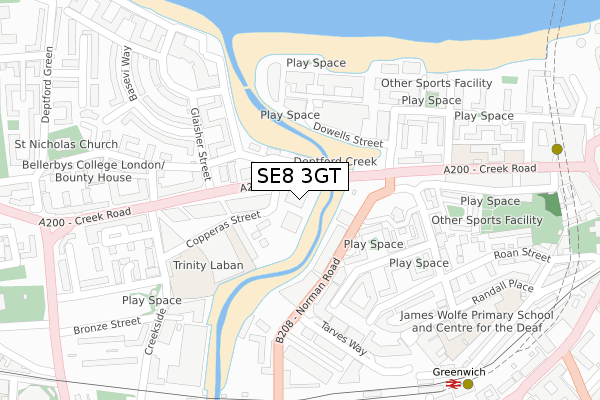 SE8 3GT map - large scale - OS Open Zoomstack (Ordnance Survey)