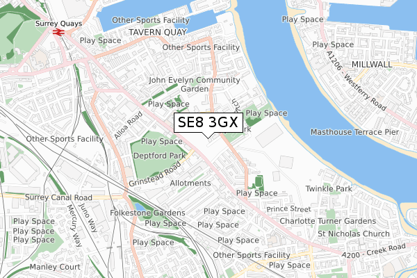 SE8 3GX map - small scale - OS Open Zoomstack (Ordnance Survey) SE8 3GX map - small scale - OS Open Zoomstack (Ordnance Survey)