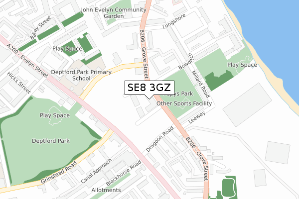 SE8 3GZ map - large scale - OS Open Zoomstack (Ordnance Survey)