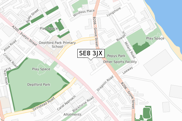 SE8 3JX map - large scale - OS Open Zoomstack (Ordnance Survey)