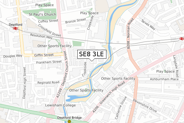 SE8 3LE map - large scale - OS Open Zoomstack (Ordnance Survey)