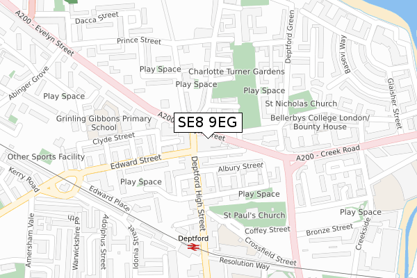 SE8 9EG map - large scale - OS Open Zoomstack (Ordnance Survey)