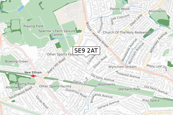 SE9 2AT map - small scale - OS Open Zoomstack (Ordnance Survey)