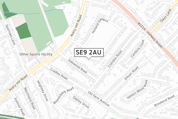 SE9 2AU map - large scale - OS Open Zoomstack (Ordnance Survey)