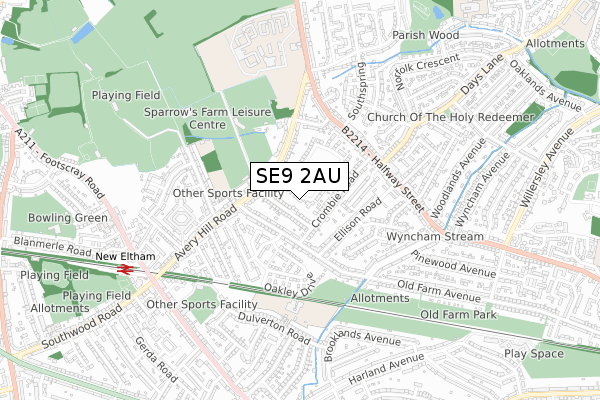 SE9 2AU map - small scale - OS Open Zoomstack (Ordnance Survey)