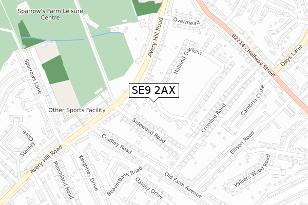 SE9 2AX map - large scale - OS Open Zoomstack (Ordnance Survey)