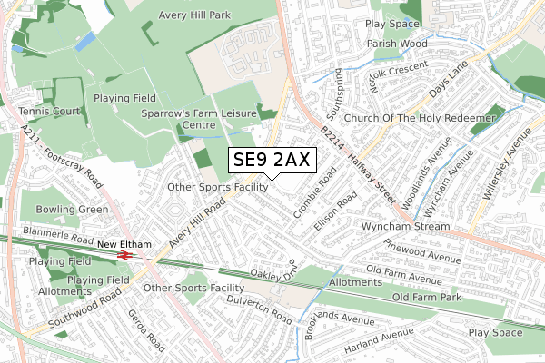 SE9 2AX map - small scale - OS Open Zoomstack (Ordnance Survey)