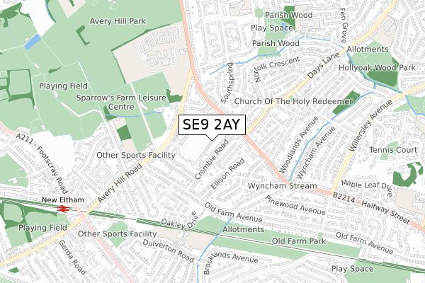 SE9 2AY map - small scale - OS Open Zoomstack (Ordnance Survey)