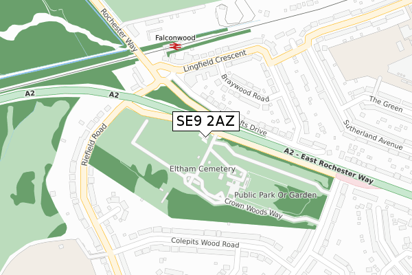 SE9 2AZ map - large scale - OS Open Zoomstack (Ordnance Survey)