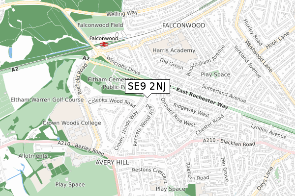 SE9 2NJ map - small scale - OS Open Zoomstack (Ordnance Survey)