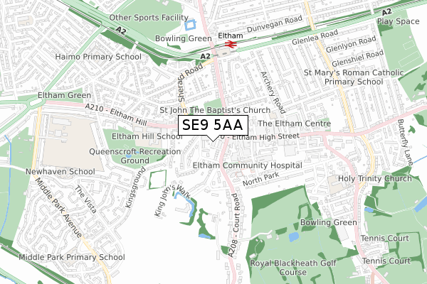 SE9 5AA map - small scale - OS Open Zoomstack (Ordnance Survey)