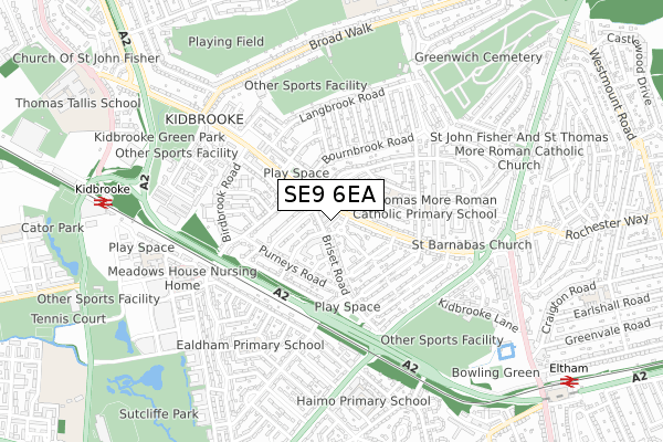 SE9 6EA map - small scale - OS Open Zoomstack (Ordnance Survey)