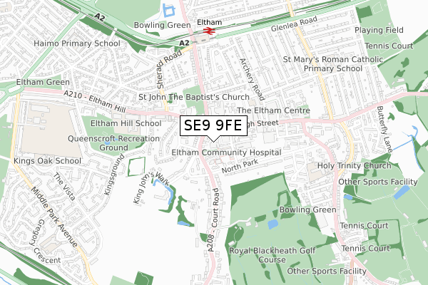 SE9 9FE map - small scale - OS Open Zoomstack (Ordnance Survey)