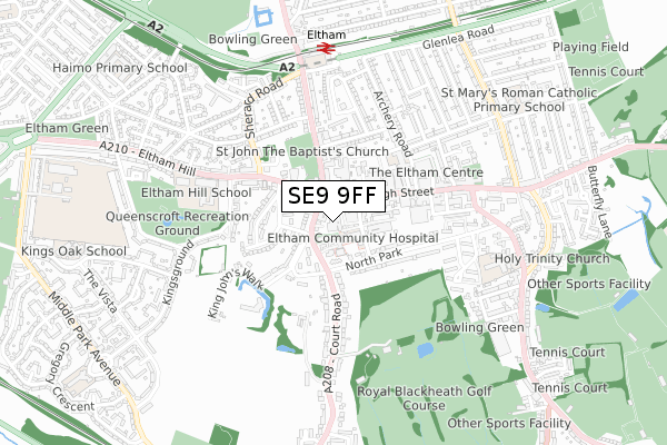 SE9 9FF map - small scale - OS Open Zoomstack (Ordnance Survey)