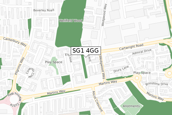 SG1 4GG map - large scale - OS Open Zoomstack (Ordnance Survey)