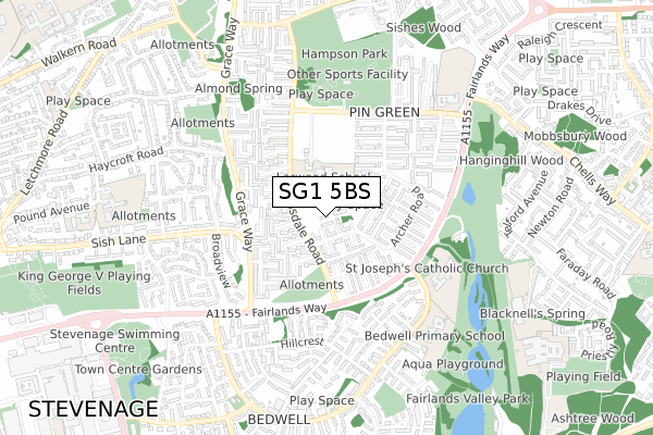 SG1 5BS map - small scale - OS Open Zoomstack (Ordnance Survey)