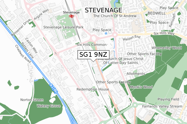 SG1 9NZ map - small scale - OS Open Zoomstack (Ordnance Survey) SG1 9NZ map - small scale - OS Open Zoomstack (Ordnance Survey)