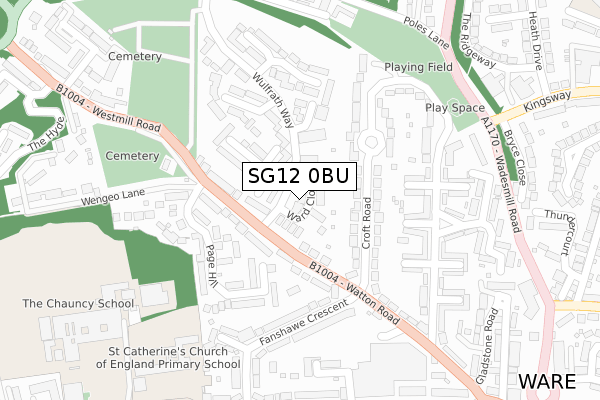 SG12 0BU map - large scale - OS Open Zoomstack (Ordnance Survey)