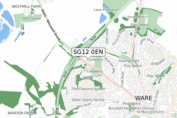 SG12 0EN map - small scale - OS Open Zoomstack (Ordnance Survey)