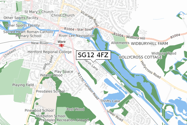 SG12 4FZ map - small scale - OS Open Zoomstack (Ordnance Survey) SG12 4FZ map - small scale - OS Open Zoomstack (Ordnance Survey)
