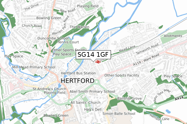 SG14 1GF map - small scale - OS Open Zoomstack (Ordnance Survey)