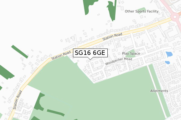 SG16 6GE map - large scale - OS Open Zoomstack (Ordnance Survey)