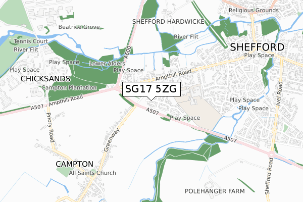 SG17 5ZG map - small scale - OS Open Zoomstack (Ordnance Survey)