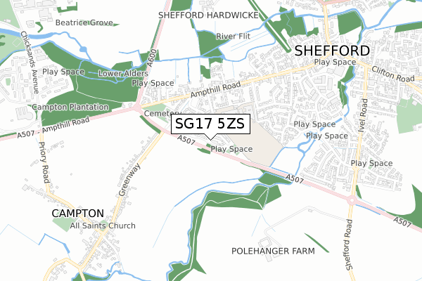 SG17 5ZS map - small scale - OS Open Zoomstack (Ordnance Survey)