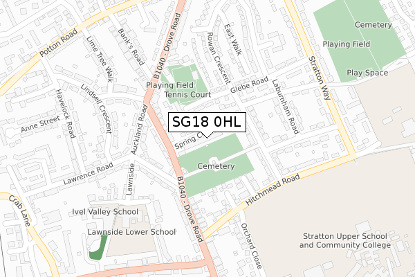SG18 0HL map - large scale - OS Open Zoomstack (Ordnance Survey)