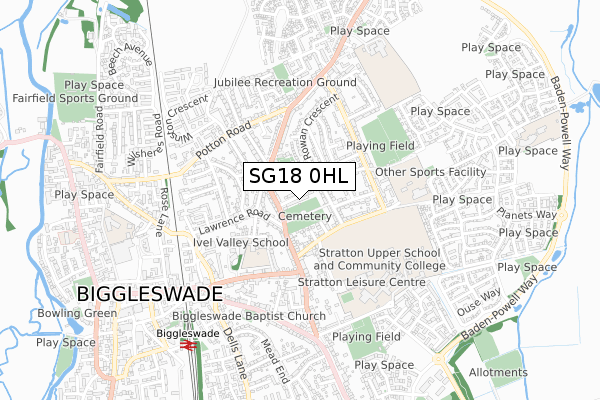 SG18 0HL map - small scale - OS Open Zoomstack (Ordnance Survey) SG18 0HL map - small scale - OS Open Zoomstack (Ordnance Survey)