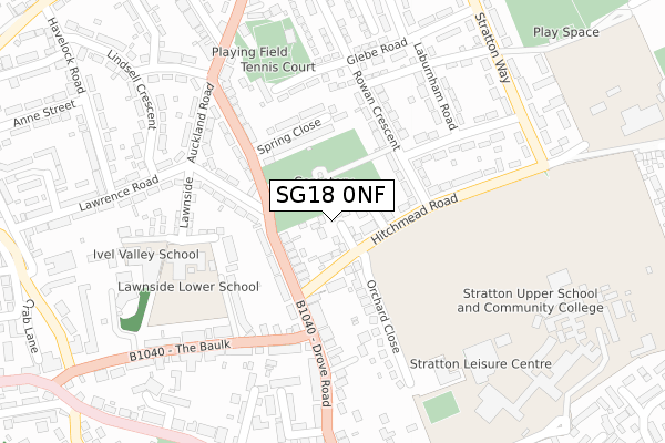 SG18 0NF map - large scale - OS Open Zoomstack (Ordnance Survey)