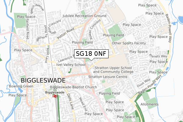SG18 0NF map - small scale - OS Open Zoomstack (Ordnance Survey)