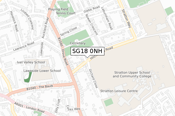 SG18 0NH map - large scale - OS Open Zoomstack (Ordnance Survey)