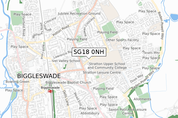 SG18 0NH map - small scale - OS Open Zoomstack (Ordnance Survey)