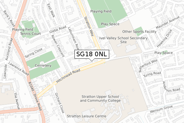 SG18 0NL map - large scale - OS Open Zoomstack (Ordnance Survey)