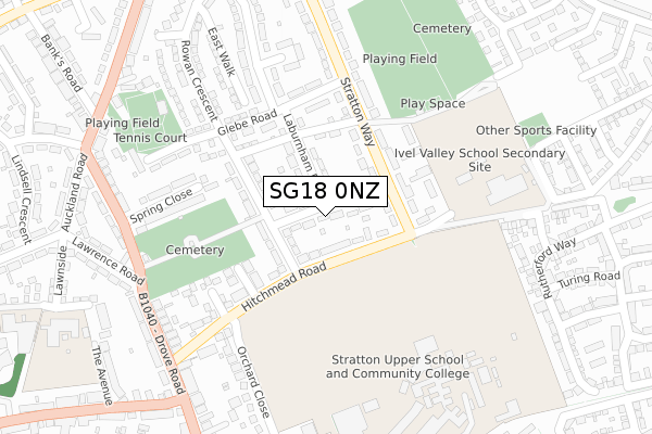 SG18 0NZ map - large scale - OS Open Zoomstack (Ordnance Survey)