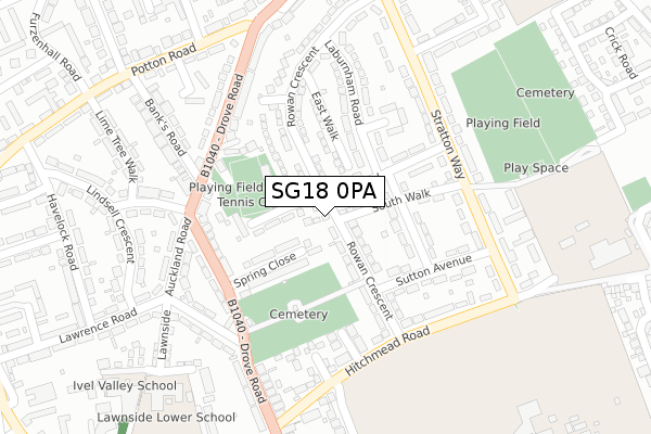 SG18 0PA map - large scale - OS Open Zoomstack (Ordnance Survey)