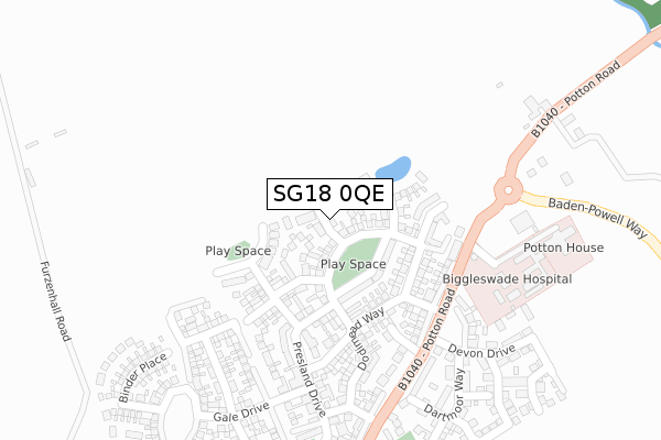 SG18 0QE map - large scale - OS Open Zoomstack (Ordnance Survey) SG18 0QE map - large scale - OS Open Zoomstack (Ordnance Survey)