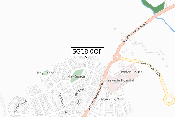 SG18 0QF map - large scale - OS Open Zoomstack (Ordnance Survey)