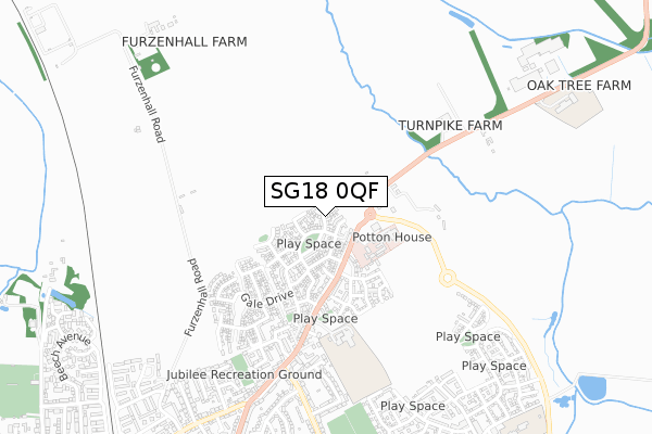 SG18 0QF map - small scale - OS Open Zoomstack (Ordnance Survey)