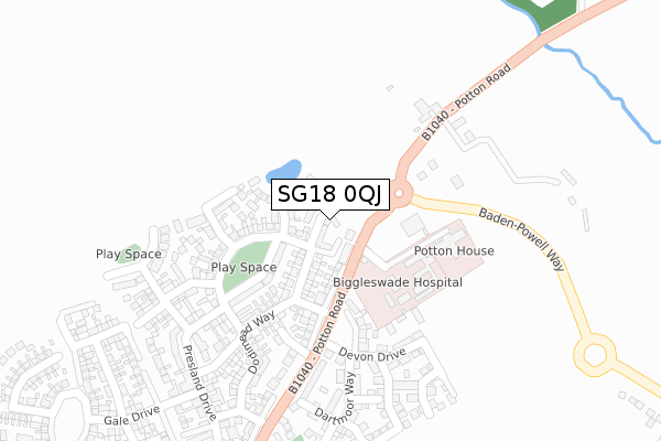 SG18 0QJ map - large scale - OS Open Zoomstack (Ordnance Survey)